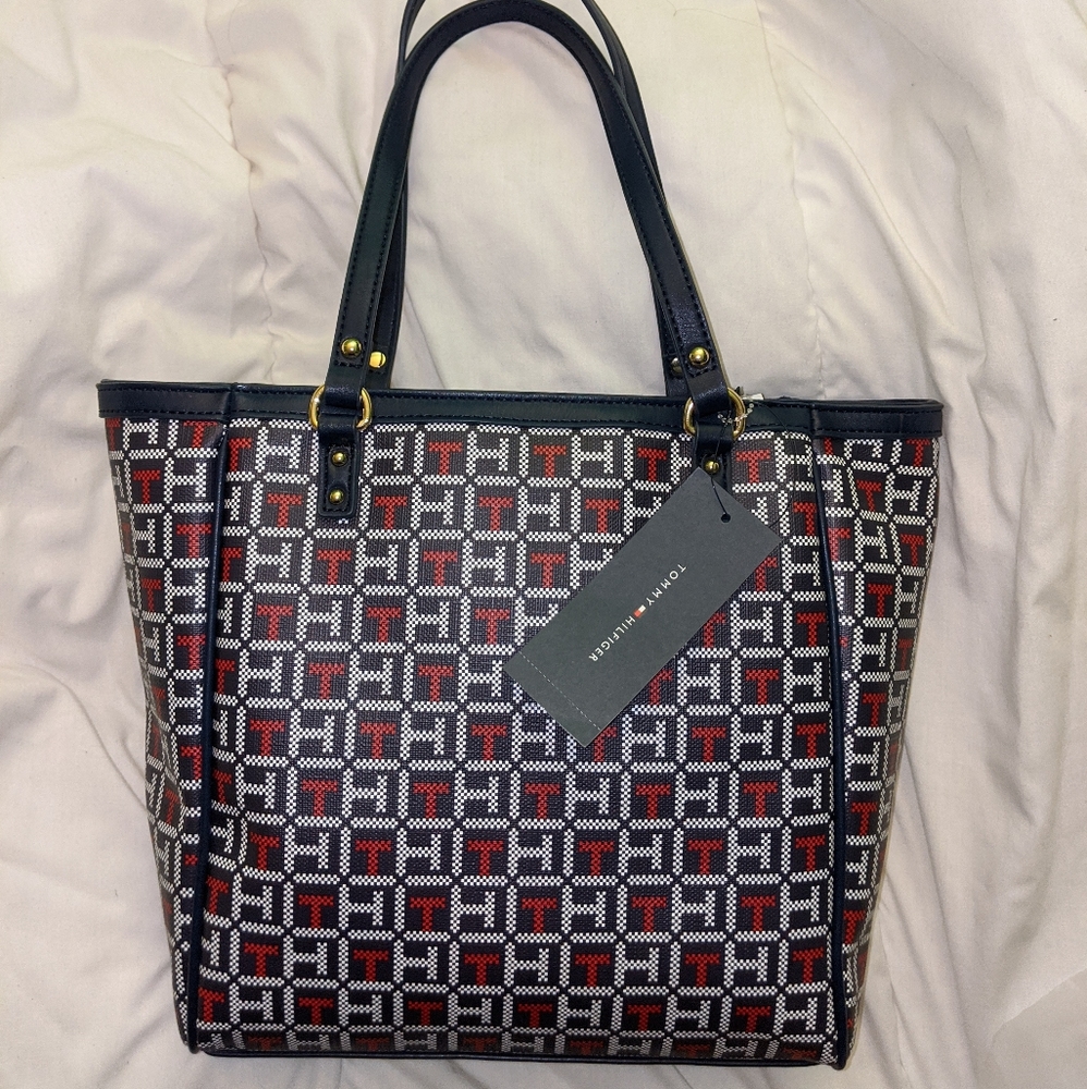 Tommy Hilfiger Navy Blue White and Red Tote Bag
